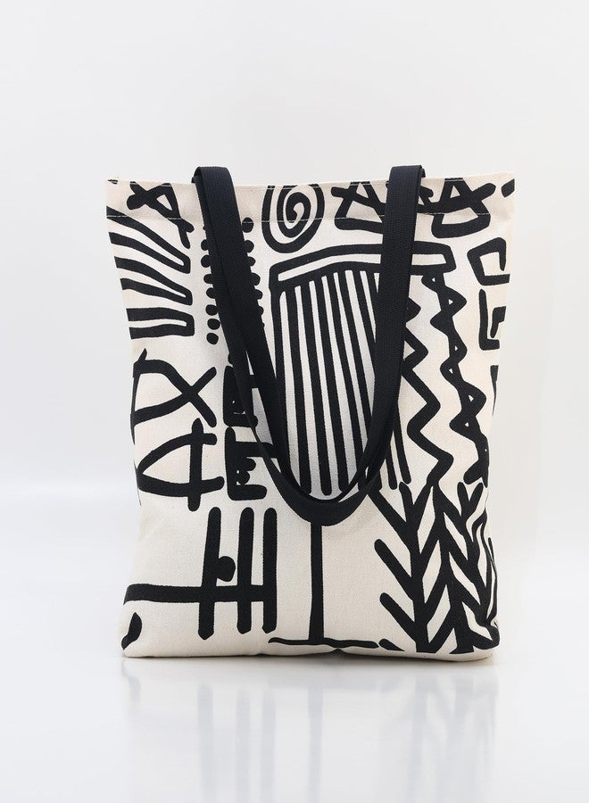 Baglemon Canvas Tote Bag for Women, Aesthetic Shoulder Handbag with Zipper & Inner Pockets - Image 3